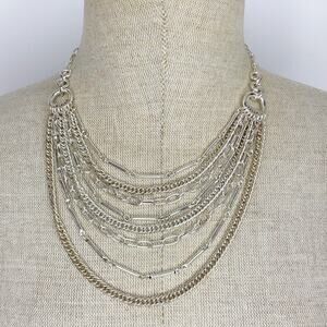Chaps | Silvertone Multi Strand Necklace Adjustable Chain